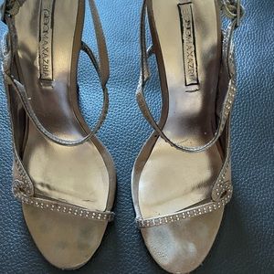 BCBG MAXAZRIA TAN HEELS WITH RHINESTONES